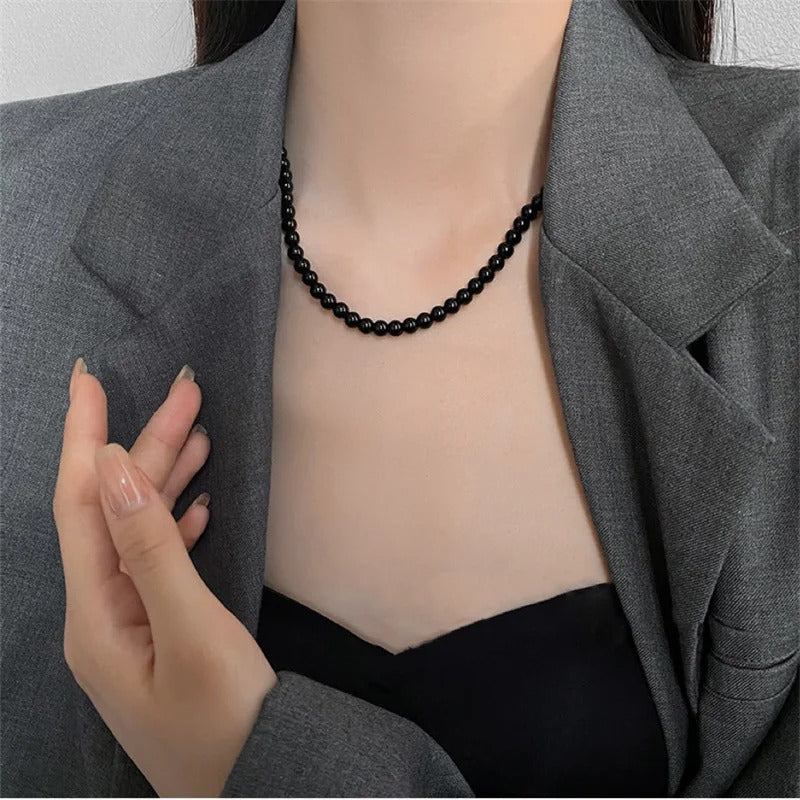 Vintage Black Pearl Choker Simple Acrylic Beaded Chain Necklace For Women Jewelry Accessories Women's Gift