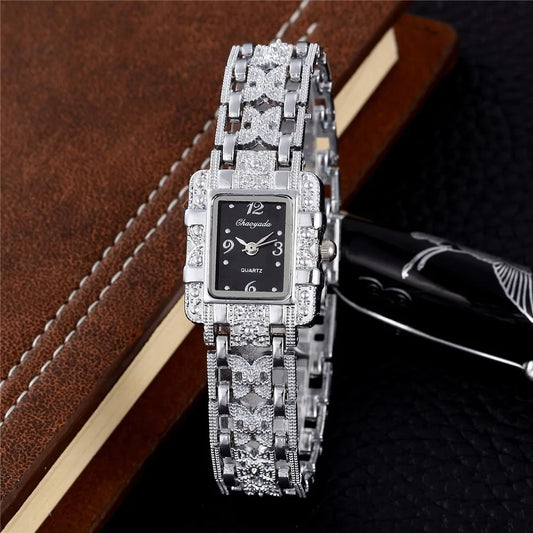 Women Watch Rectangle Dial Silver Stainless Steel Crystal Watches Fashion Quartz For Women ladies