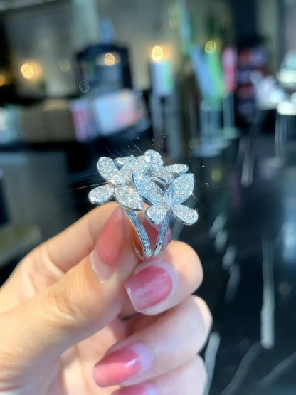 925 Silver White Zircon Flower Ring Exquisite Women’s Jewelry Gift