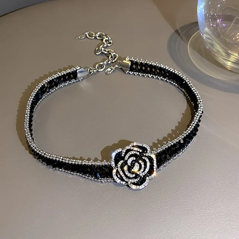 High Quality Handmade Black Crystal Choker Necklaces for Women Elegant Camellia Necklaces Wedding Banquet Jewelry
