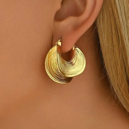 Geometric Fan-Shaped Earrings Gold Metal Statement Jewelry
