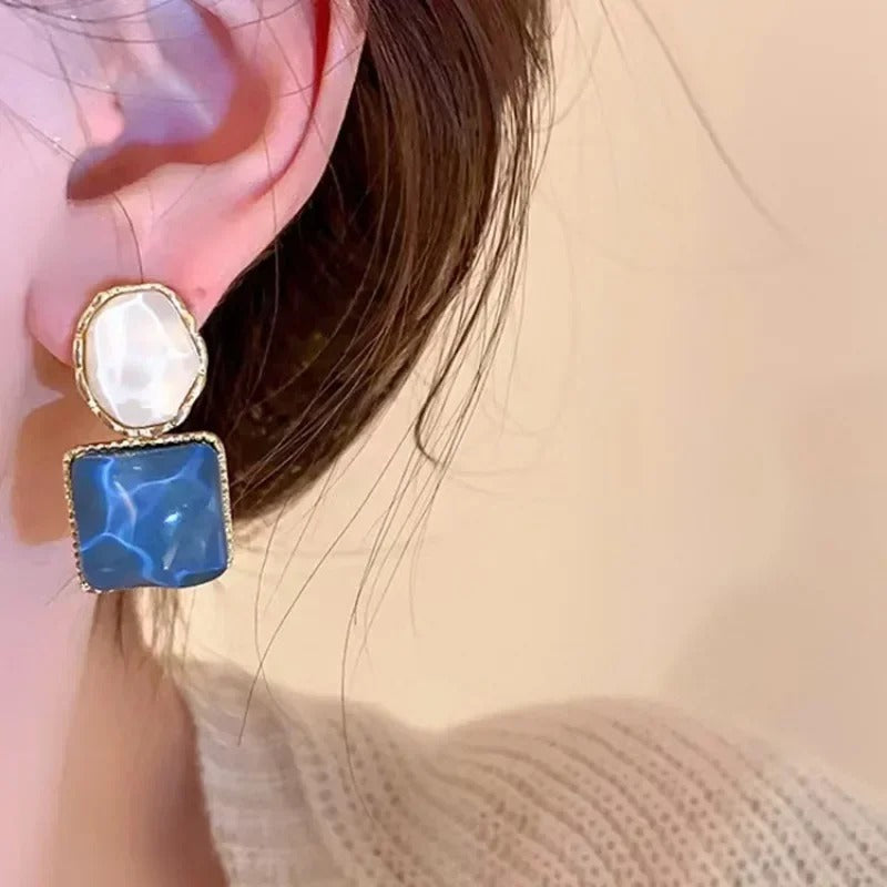 Vintage Resin Geometric Drop Earrings Blue Pendant Women