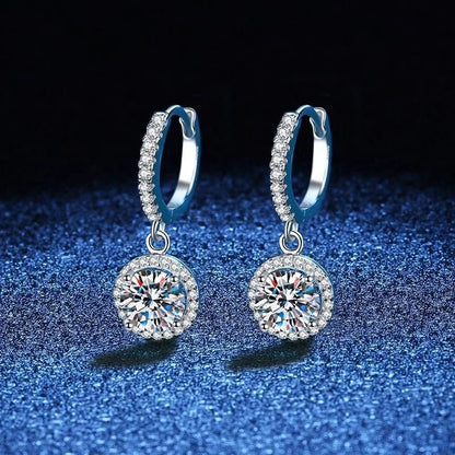 Silver 1 Carat Moissanite Round Earrings Engagement Wedding Daily Work Party Travel Luxurious Gift For Women
