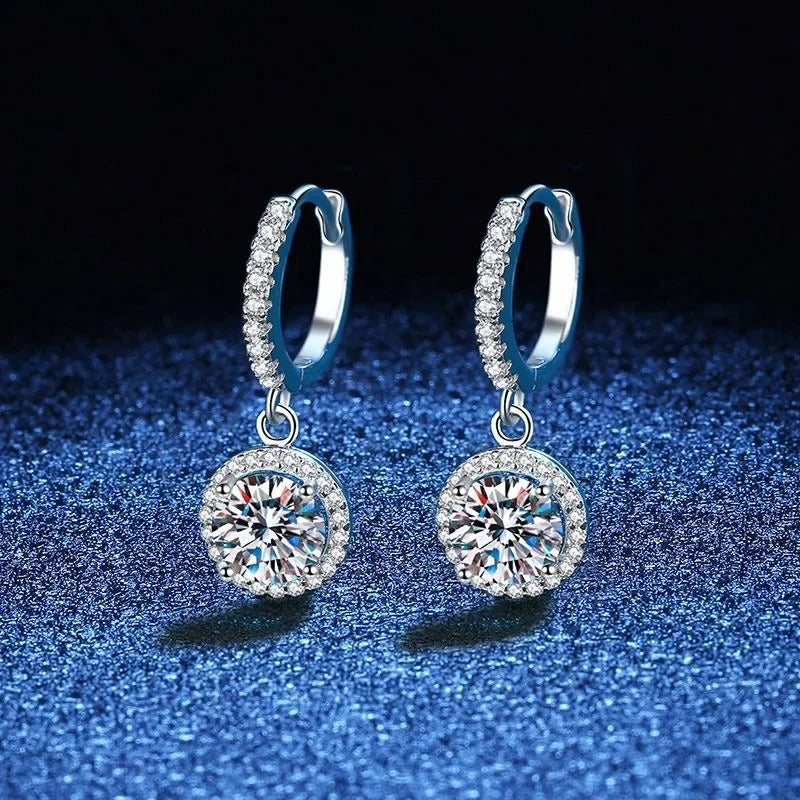 Silver 1 Carat Moissanite Round Earrings Engagement Wedding Daily Work Party Travel Luxurious Gift For Women