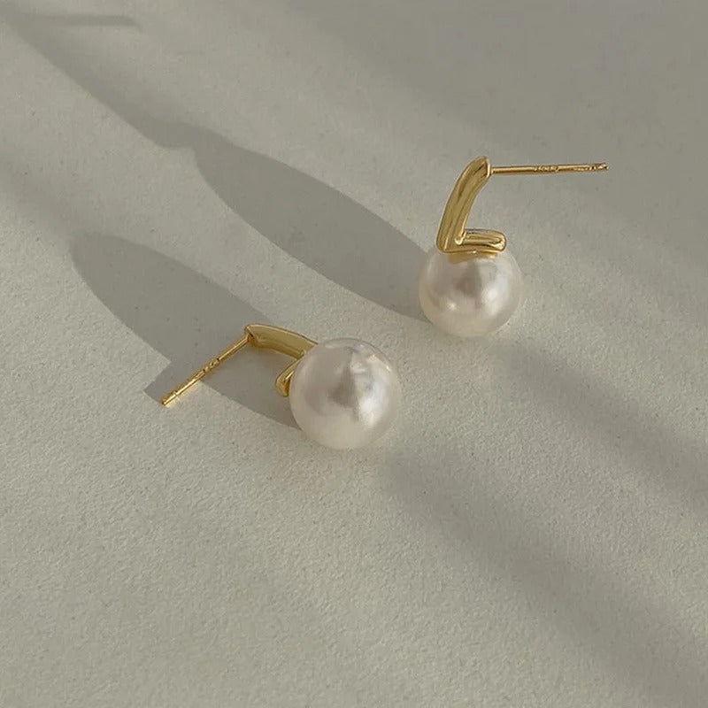 Elegant 925 Silver Pearl Earrings Geometric Style Women