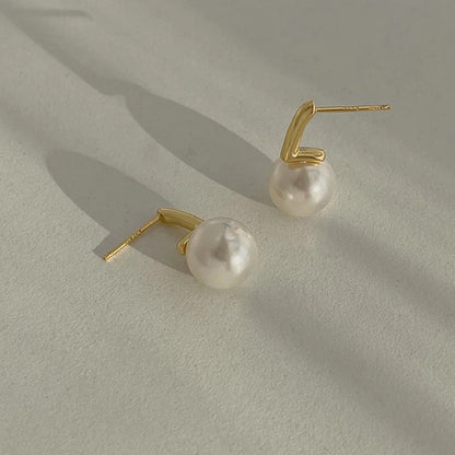 Elegant 925 Silver Pearl Earrings Geometric Style Women