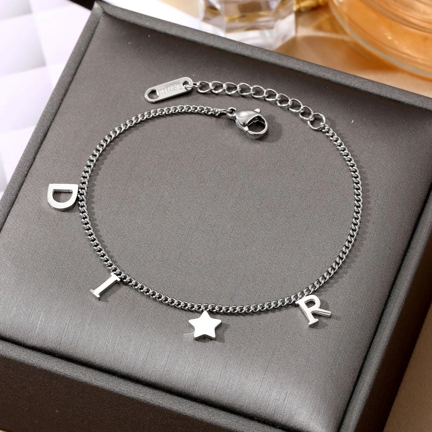 Letter & Star Pendant Stainless Steel Bracelet for Women