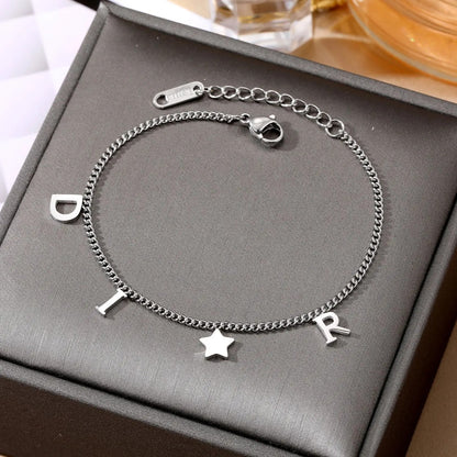 Letter & Star Pendant Stainless Steel Bracelet for Women