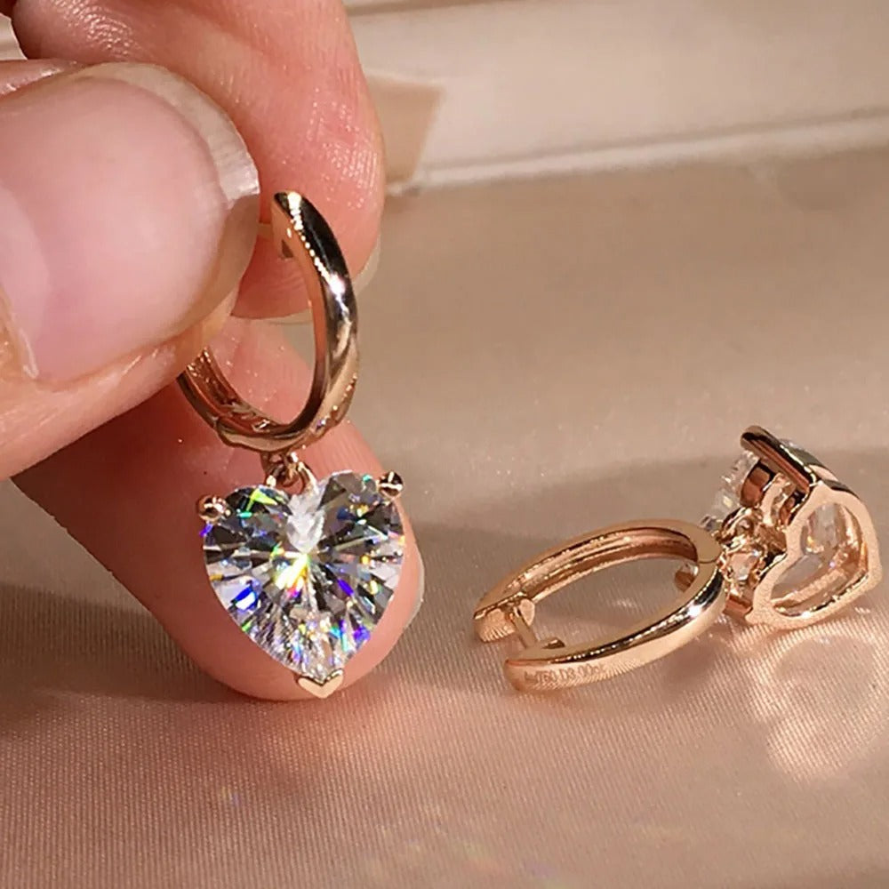 Charming Gold Heart Hoop Earrings with Zircon for Women