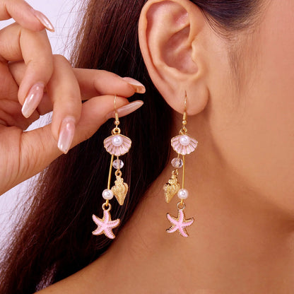 Handmade Boho Conch Shell Dangle Earrings Golden Metal Ear Hooks