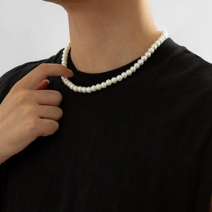 Imitation Pearl Beaded Choker Necklace for Men White Trendy Jewelry