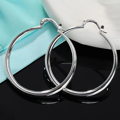 925 Sterling Silver 40mm Round Hoop Earrings Women Wedding Jewelry