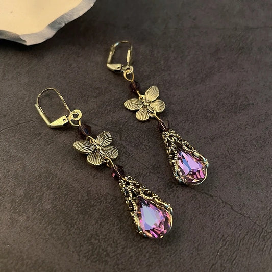 Butterfly Rainbow Teardrop CZ Earrings Hypoallergenic Jewelry for Her