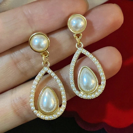Imitation Pearl Water Drop Earrings for Women Vintage Dangle Jewelry
