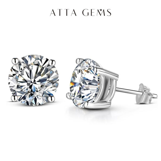 ATTAGEMS 2 Carat Moissanite Stud Earrings – D Color Sparkling 925 Sterling Silver Wedding Jewelry for Women