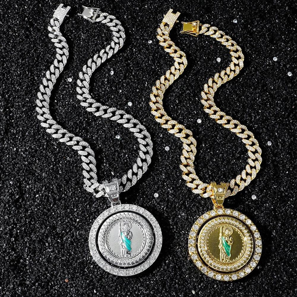 Men's Hip Hop Rotatable Pendant Necklace with Cuban Chain Religious rotation Pendants Jewelry