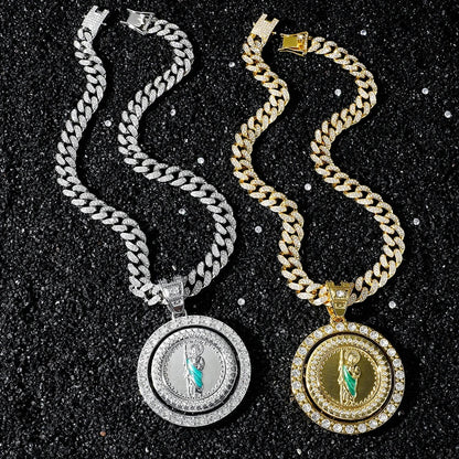 Men's Hip Hop Rotatable Pendant Necklace with Cuban Chain Religious rotation Pendants Jewelry