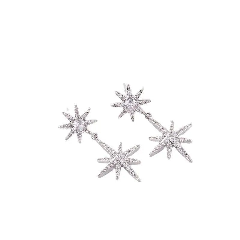 Trendy Fashionable Gold-Plated Copper Silver Needle Hypoallergenic Zircon Star Earrings for Women Girls
