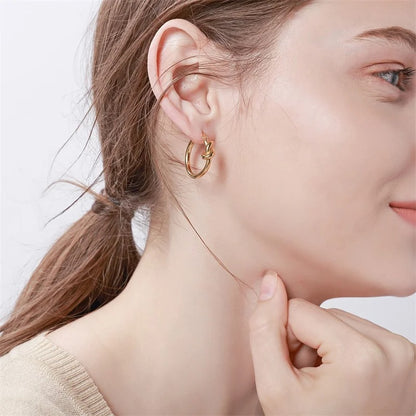 Gold Color Knot Hoop Earrings for Women Lady Wedding Birthday Party Gift Jewelry