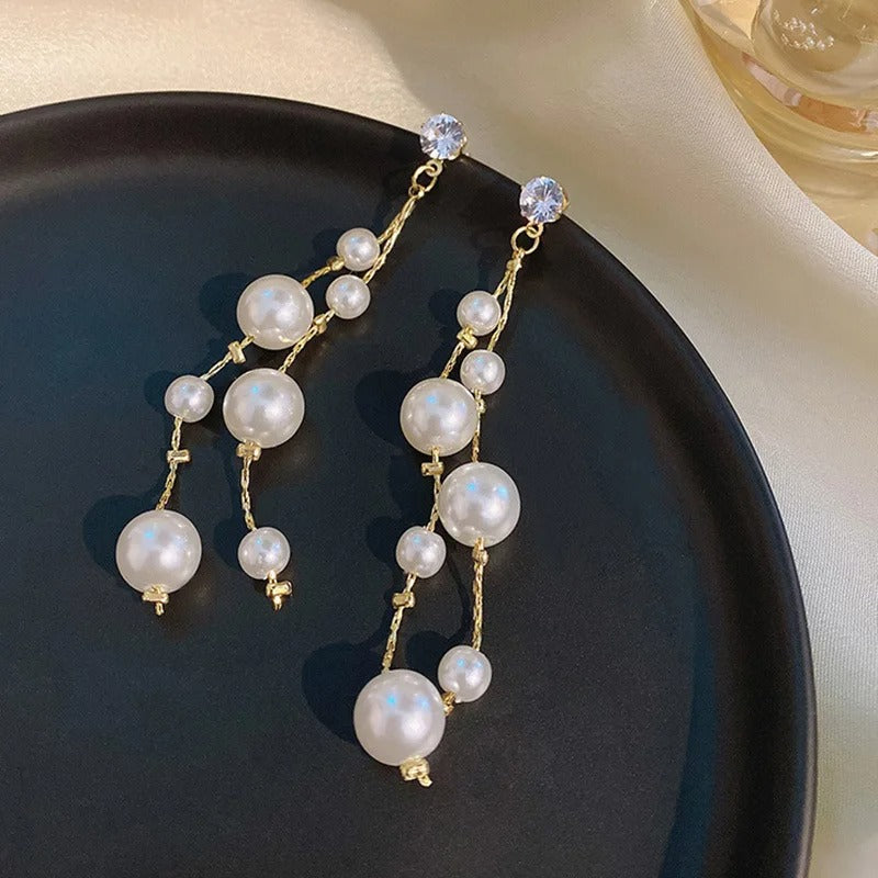 Elegant Pearl Tassel Earrings Korean Style Wedding Party Jewelry