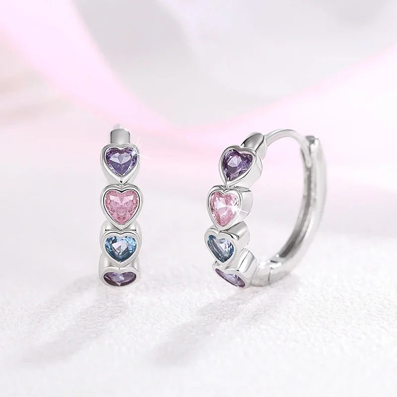Dainty Heart CZ Hoop Earrings Colorful Women Jewelry