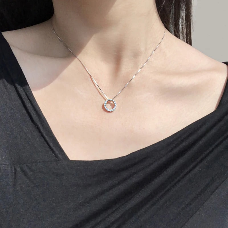 New 925 Sterling Silver Round Zircon Necklace Simple Style Pendant Choker Shiny Charm Woman Necklace Birthday Gift Fine Jewelry