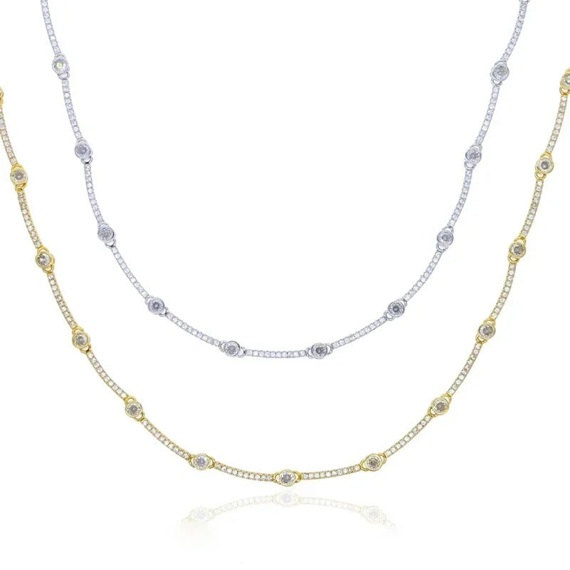 2025 High Quality Fashion 5A Cubic Zirconia CZ Bar Band Charm Tennis Chain Gold Plated Choker Necklace For Luxury Women Jewelry