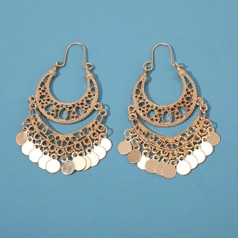 Bohemian Fashion Trendy Gold Tassel Hoop Drop Earrings Women's Luxury Ethnic Style Party Bridal Gift Accessories