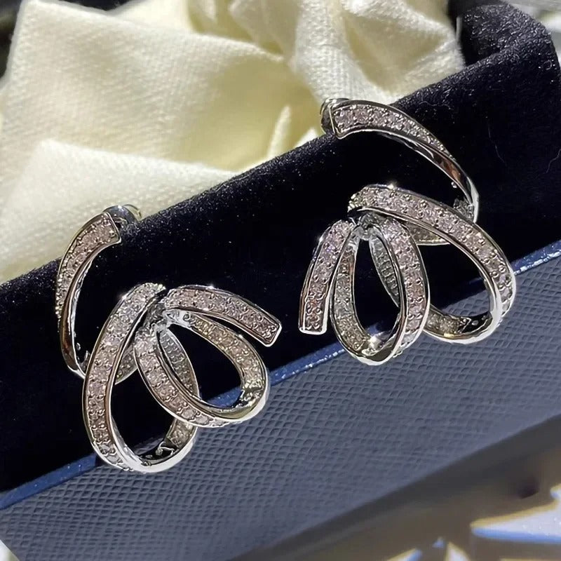 2025 Line Wrapped Earrings for Women's Niche Design, Fashionable Trend, Zircon Inlaid New Style.