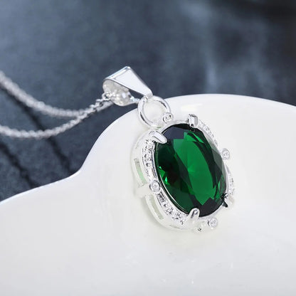 925 Sterling Silver Green Zircon Pendants Necklaces For Women Ladies Luxury Jewelry Accessories Gifts Jewelry