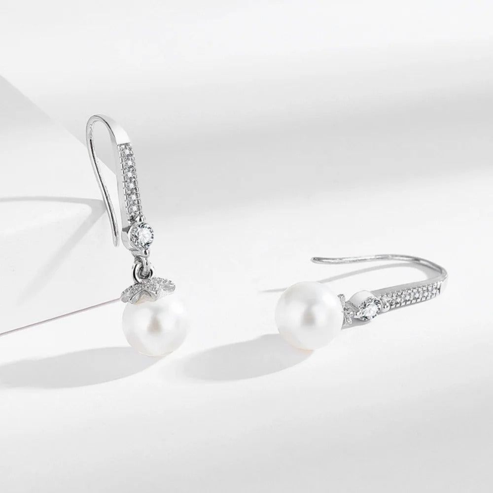 925 Sterling Silver Drop Earrings with Zircon & Pearl for Women