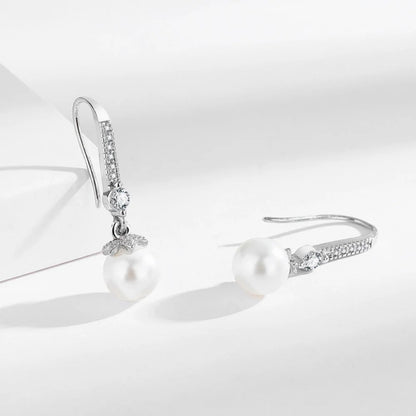 925 Sterling Silver Drop Earrings with Zircon & Pearl for Women