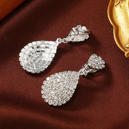 Luxury Long Tassel Rhinestone Clip-On Earrings for Women