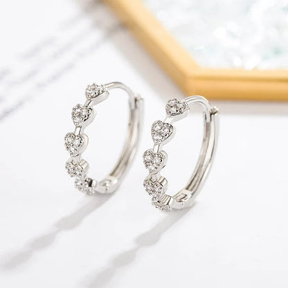 Simple Temperament Heart Hoop Earrings Inlaid Zircon Women Jewelry