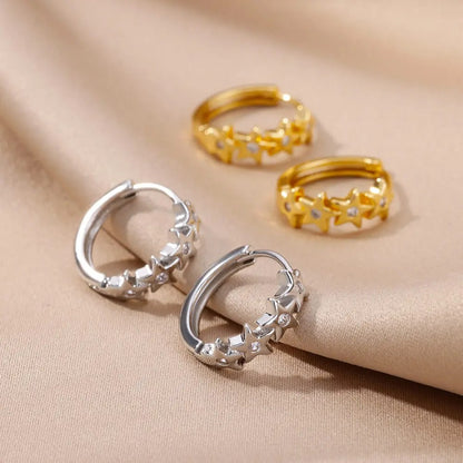 Mini Zircon Star Hoop Earrings Women Gold Plated Stainless Steel