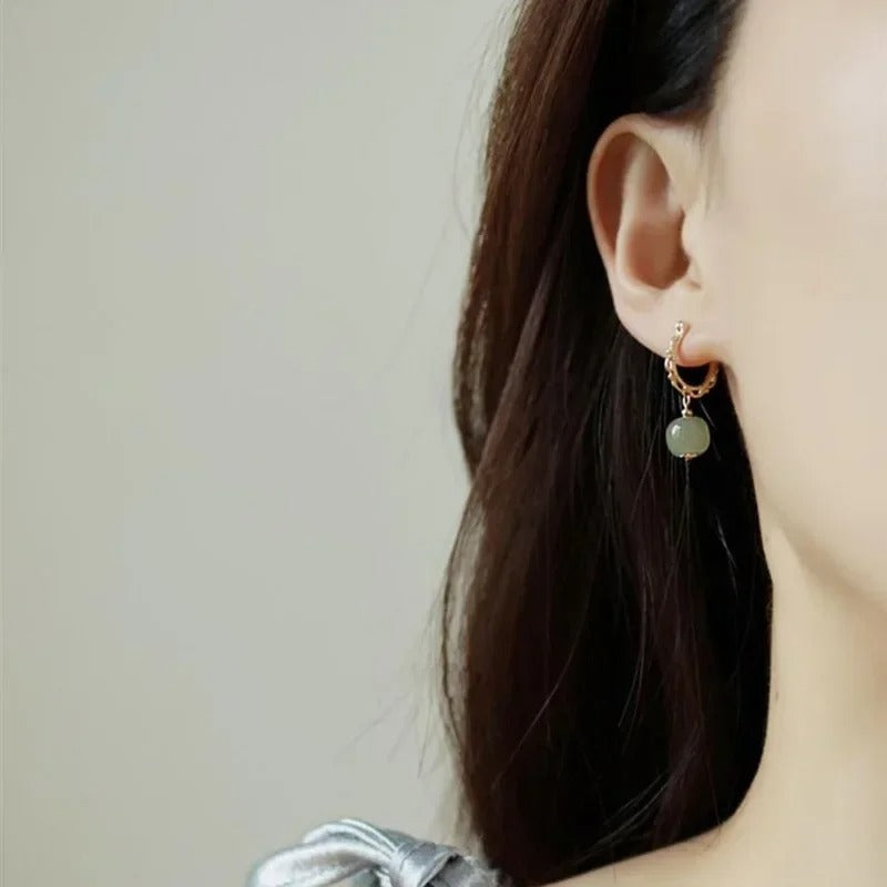 Gold Hetian Jade Lace Flower Jasper Earrings for Women and Girls Jewelry