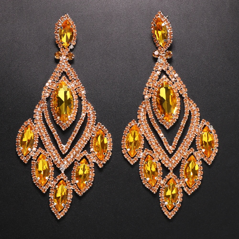 Large Orange Rhinestone Drop Earrings Women Luxury Jewelry