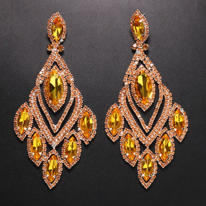 Large Orange Rhinestone Drop Earrings Women Luxury Jewelry