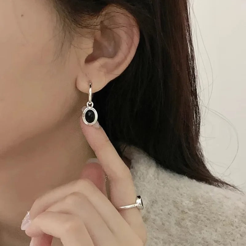 925 Sterling Silver Vintage Gold Round Black Ball Earrings
