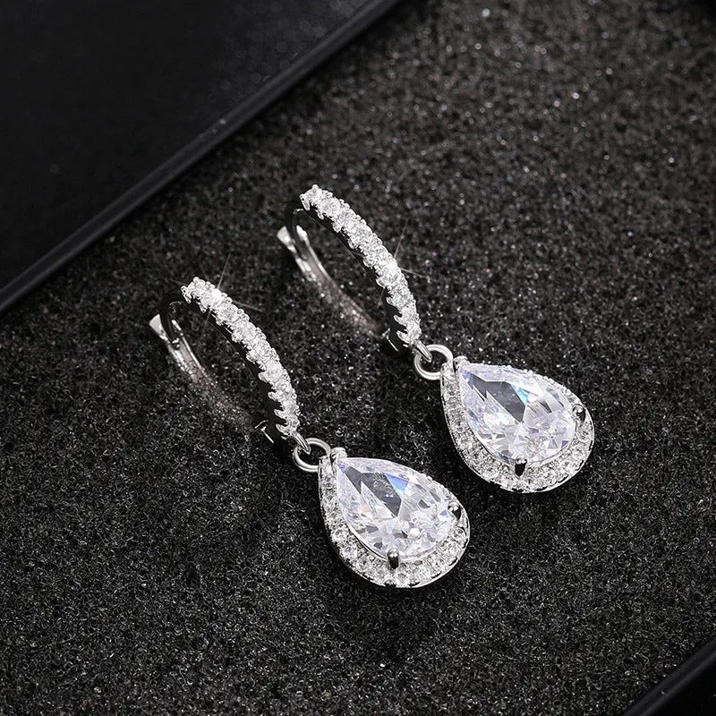 Women’s Silver Drop Earrings AAA Cubic Zirconia Engagement Jewelry