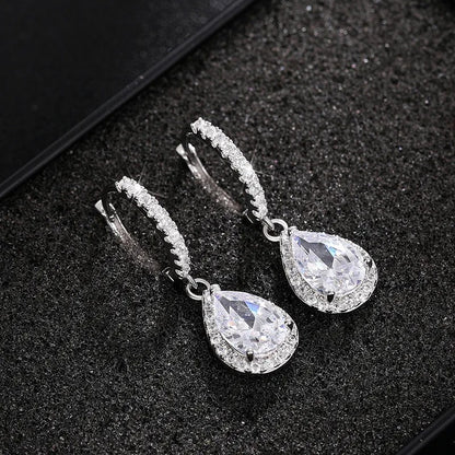 Women’s Silver Drop Earrings AAA Cubic Zirconia Engagement Jewelry