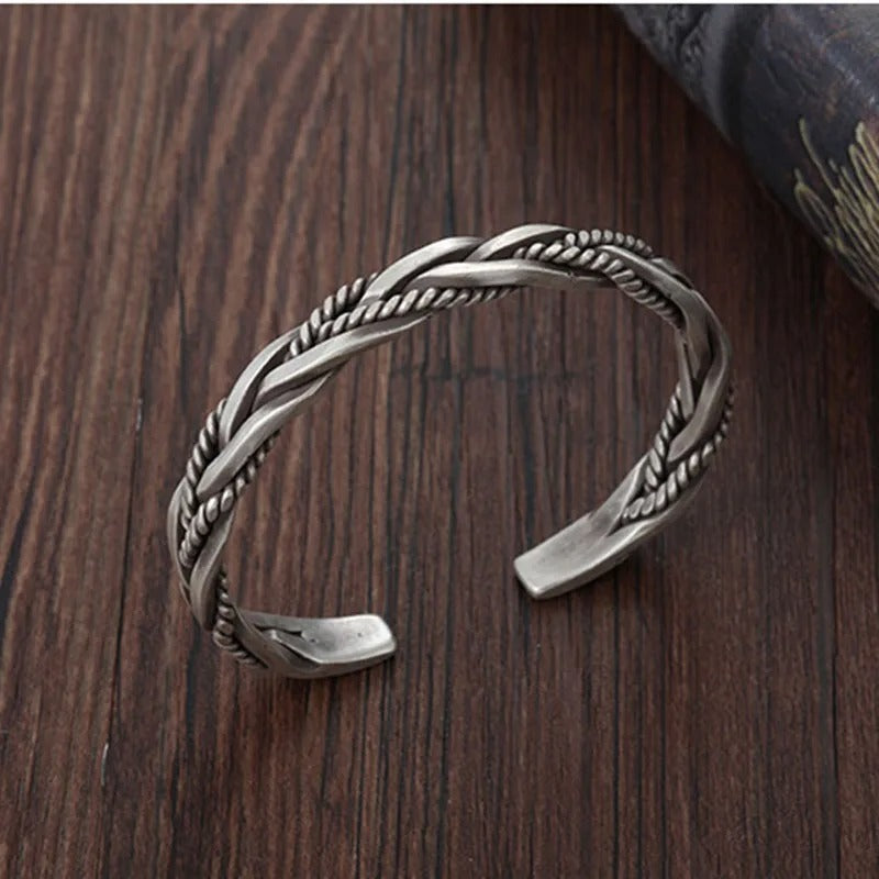 925 Sterling Silver Twisted Woven Bracelet Handmade Retro Cuff