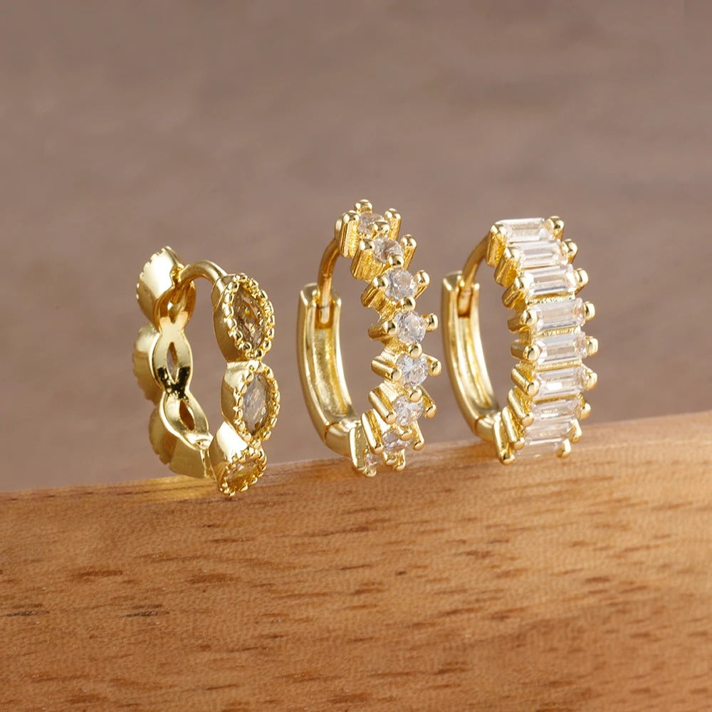 3PCS Dainty Stainless Steel Horse Eye Zircon Round Small Hoop Earrings Set For Women Fashion  Women's Jewelry
