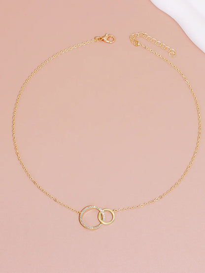 Stainless Steel Thin Chain Minimalist Dainty Double Circle Pendant Necklace for Women Fashionon The Neck Jewelry