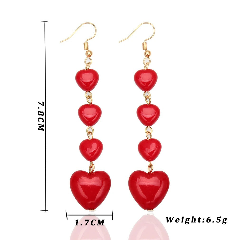 Long Red Heart Tassel Earrings Women Girls Party Jewelry