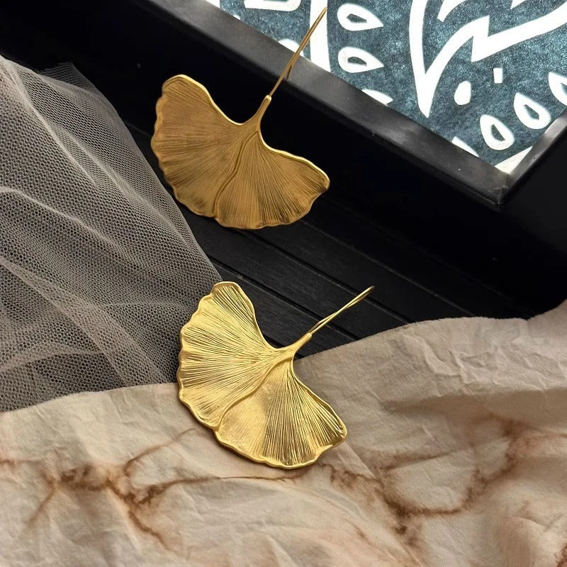 Exaggerated Leaf Dangle Earrings Gold Color Metal Women Jewelry
