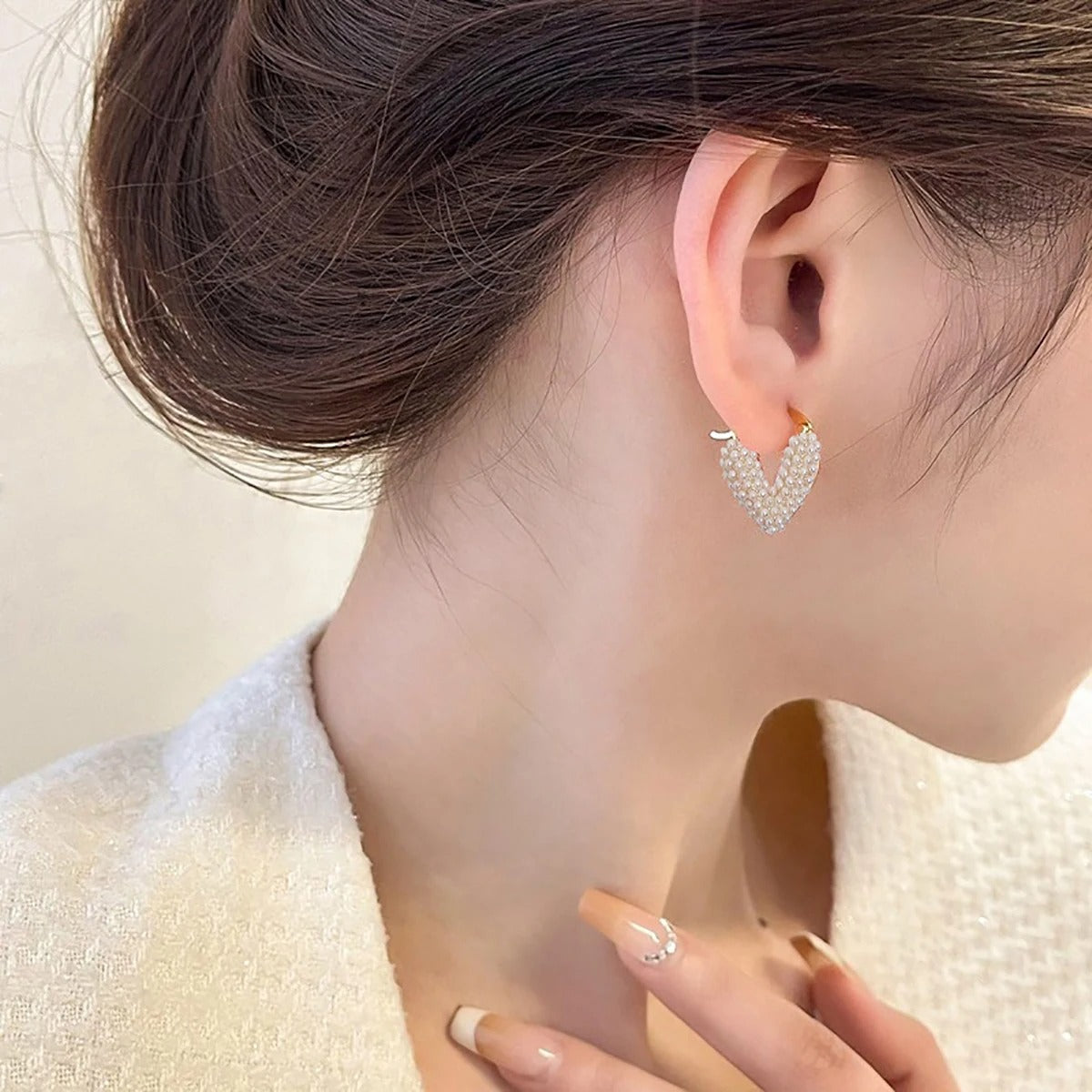 Unique Love Imitation Pearl Hoop Earrings for Women Fashion Jewelry