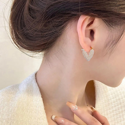 Unique Love Imitation Pearl Hoop Earrings for Women Fashion Jewelry