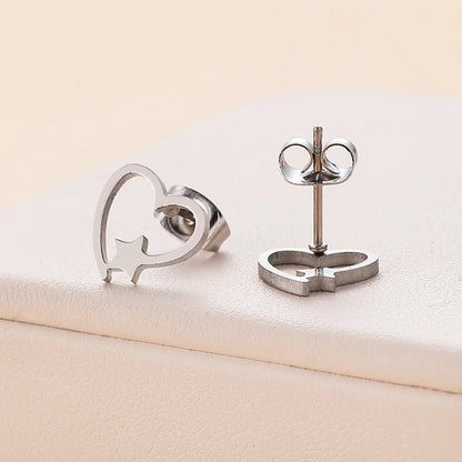 Stainless Steel Love Heart Star Stud Earrings for Women Girls Gold Jewelry