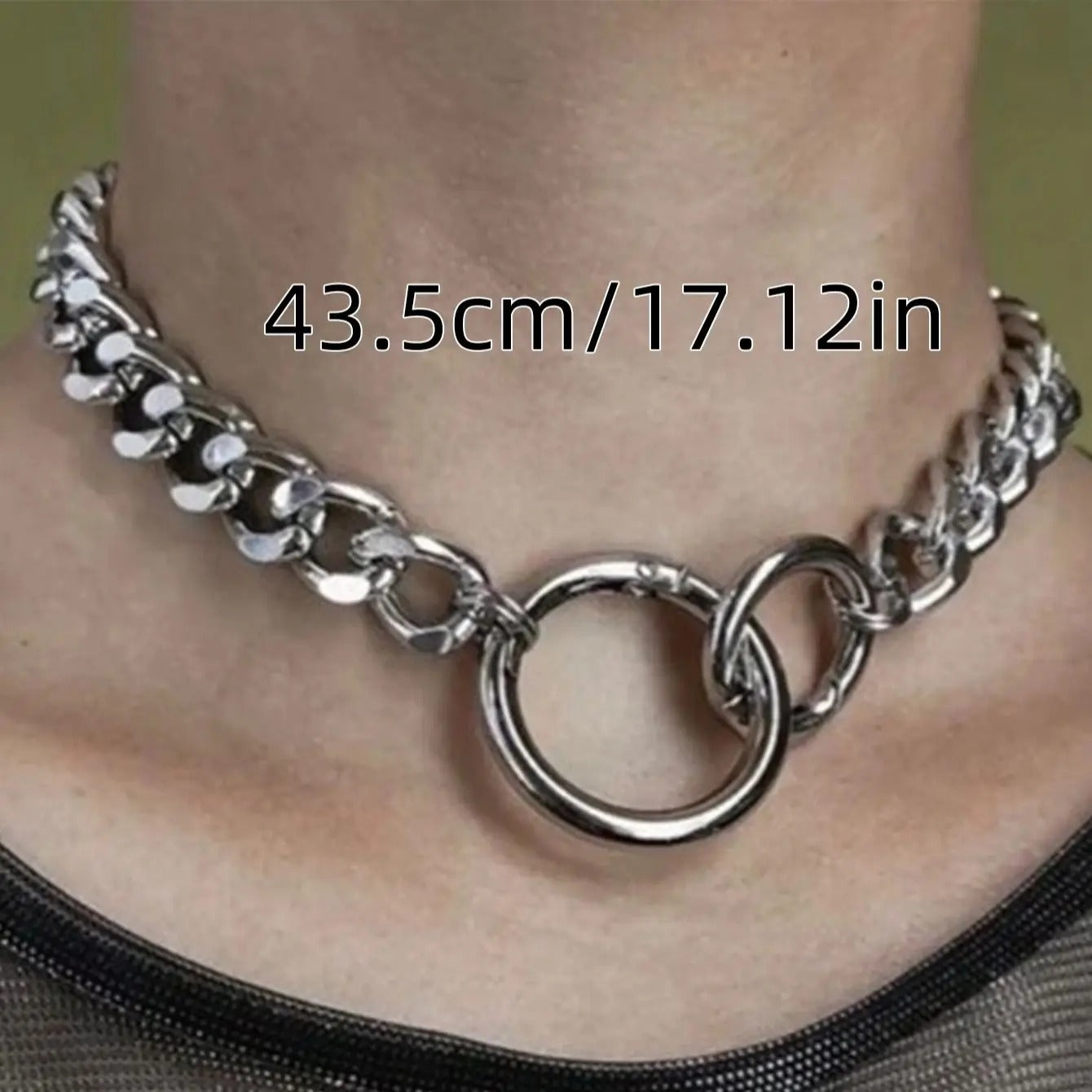 1 Pc Trendy Round Geometric Hollow Punk Personality Silver Color Heavy Chain Necklace Women Men Party Daily Gift Jewelry